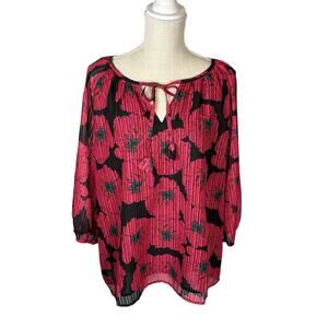NWT Jade Melody Tam Semi-sheer Floral Blouse Women's XL 3/4 Sleeves Pink Black